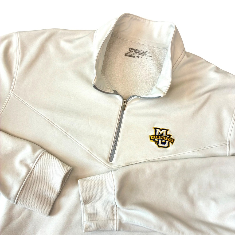 Nike Golf Pullover Mens XL White Marquette Golden Eagles 1/4 Zip Therma-FIT Logo